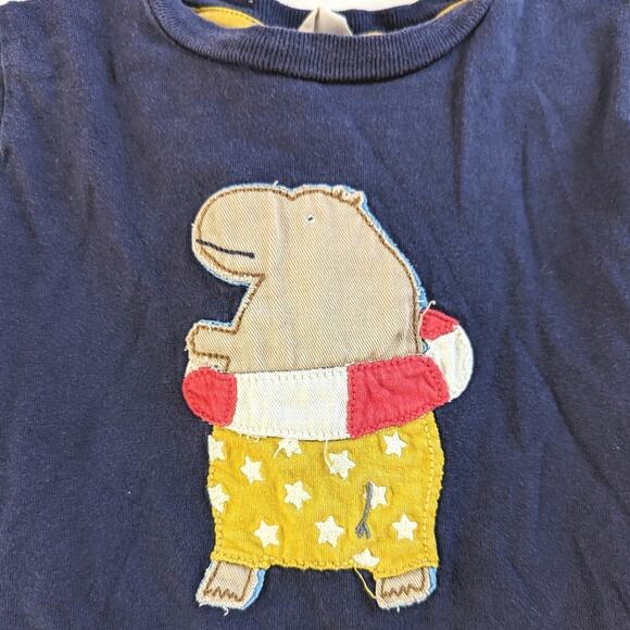 Mini Boden T-Shirt Boys Sz 2-3y Navy Hippo Applique Short Sleeve - Picture 2 of 4